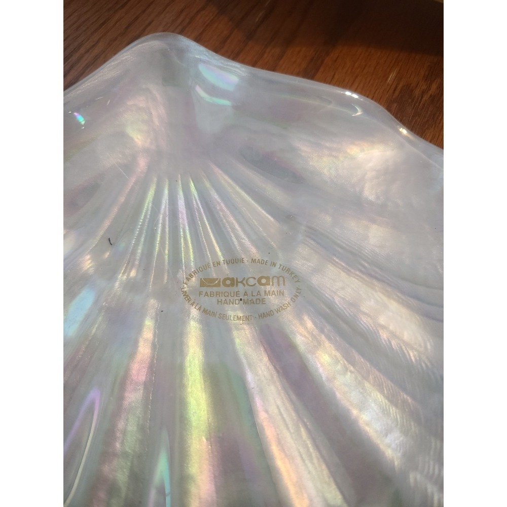 Akcam Turkish Art Glass Iridescent Oyster Shell Decorative Dishes Set of 4 Paste - Picture 5 of 6